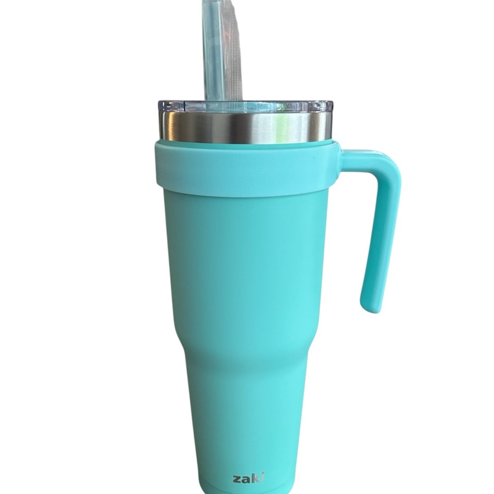 NWOT Zak! Aqua Stainless Steel Tumbler with Handle and straw